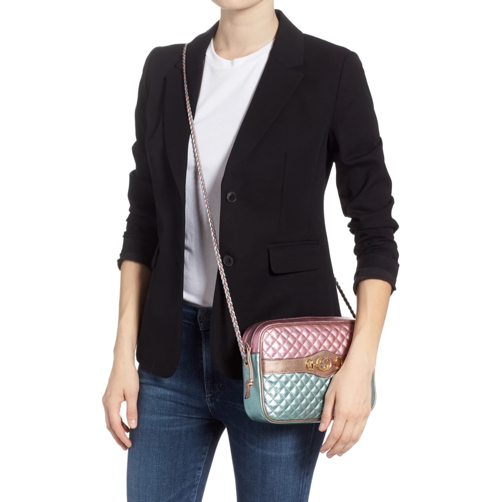 New Authentic GUCCI Small Quilted Metallic Leather Shoulder Bag Small Multicolor